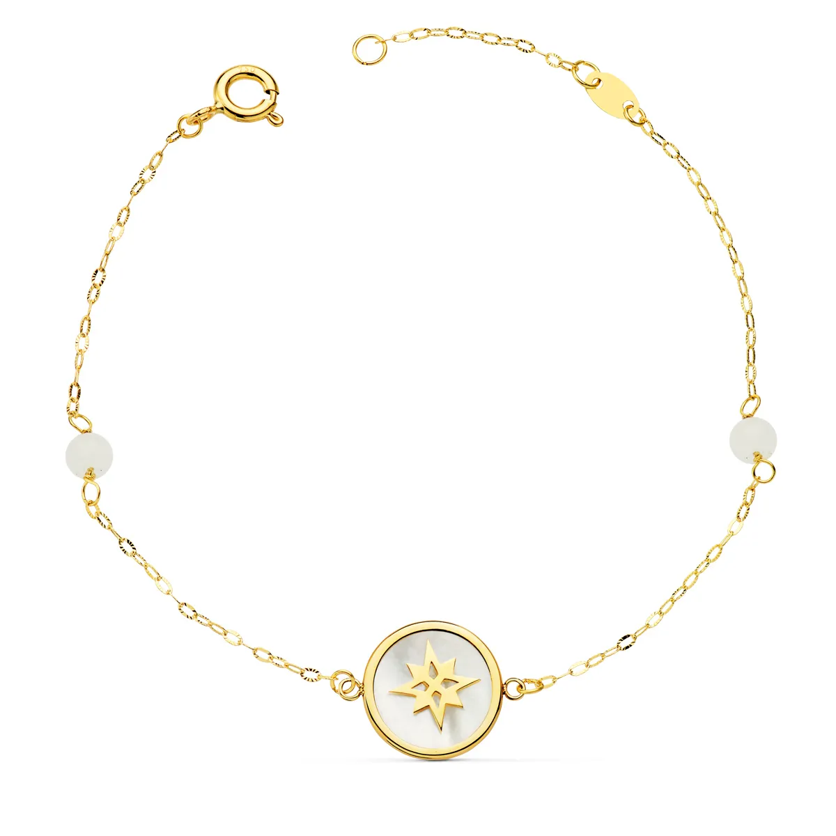 Pulsera Oro Disco Nácar 12 mm.