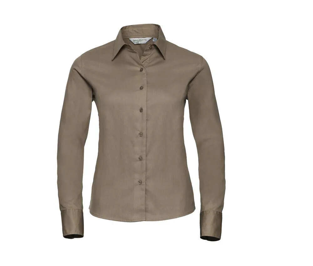 RUSSELL COLLECTION JZ16F  CAMISA DE MANGA LARGA PARA MUJER  CAQUI