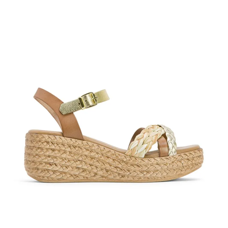 SANDALIA CUÑA TAUPE PLATINO GINA