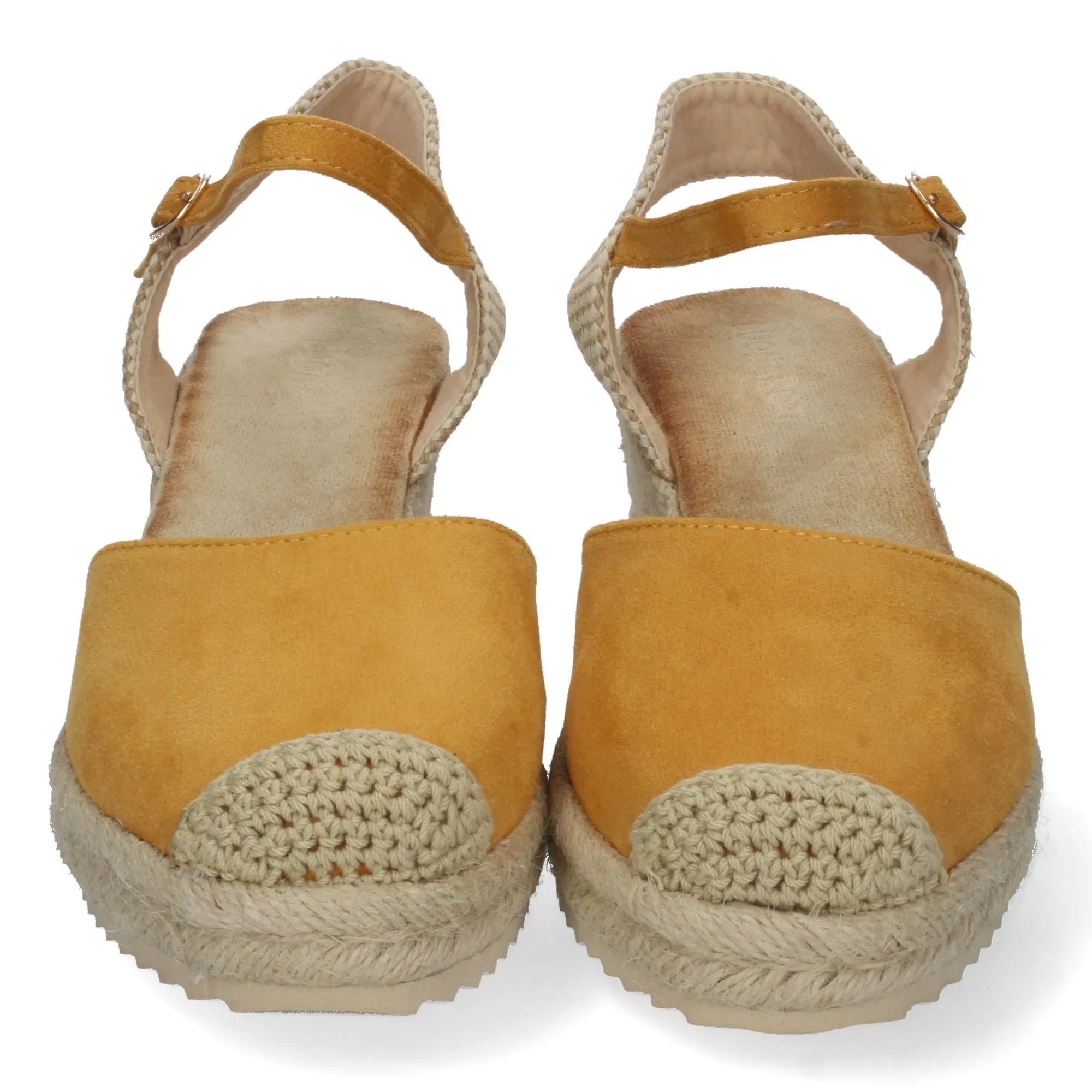 Sandalia de cuña baja en yute mujer color amarillo textura