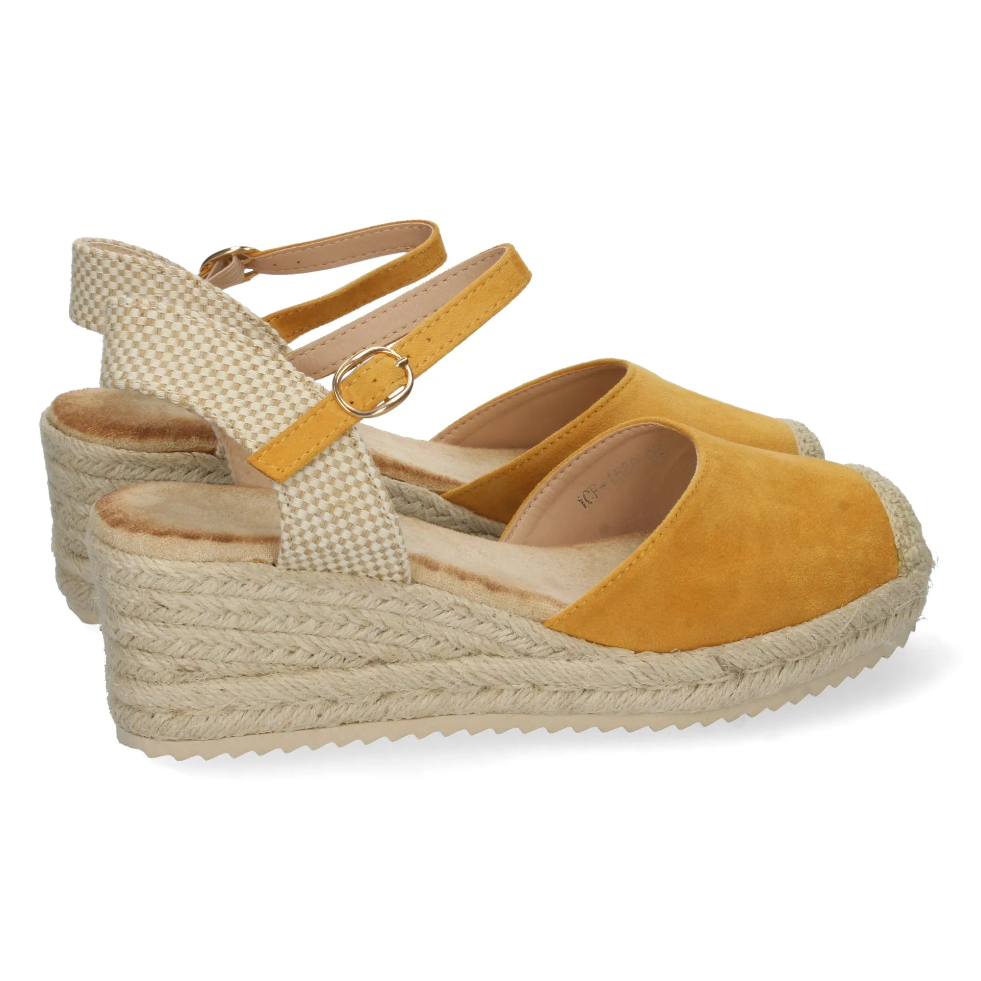 Sandalia de cuña baja en yute mujer color amarillo textura