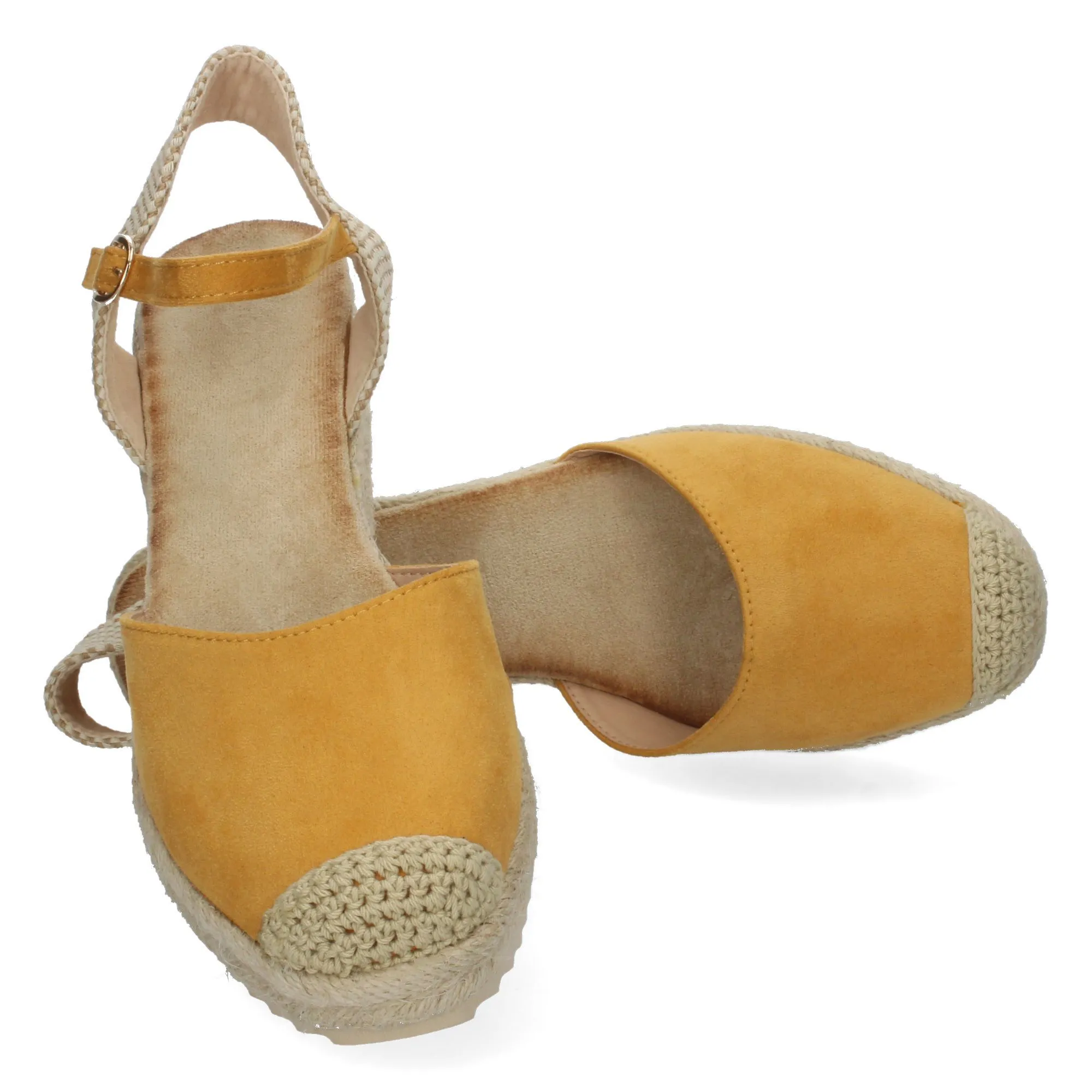 Sandalia de cuña baja en yute mujer color amarillo textura