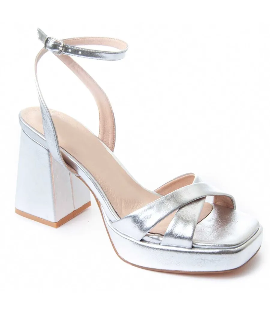 Sandalia De Tacón Para Mujer.  Montevita  Festsand4  88520 Plateado
