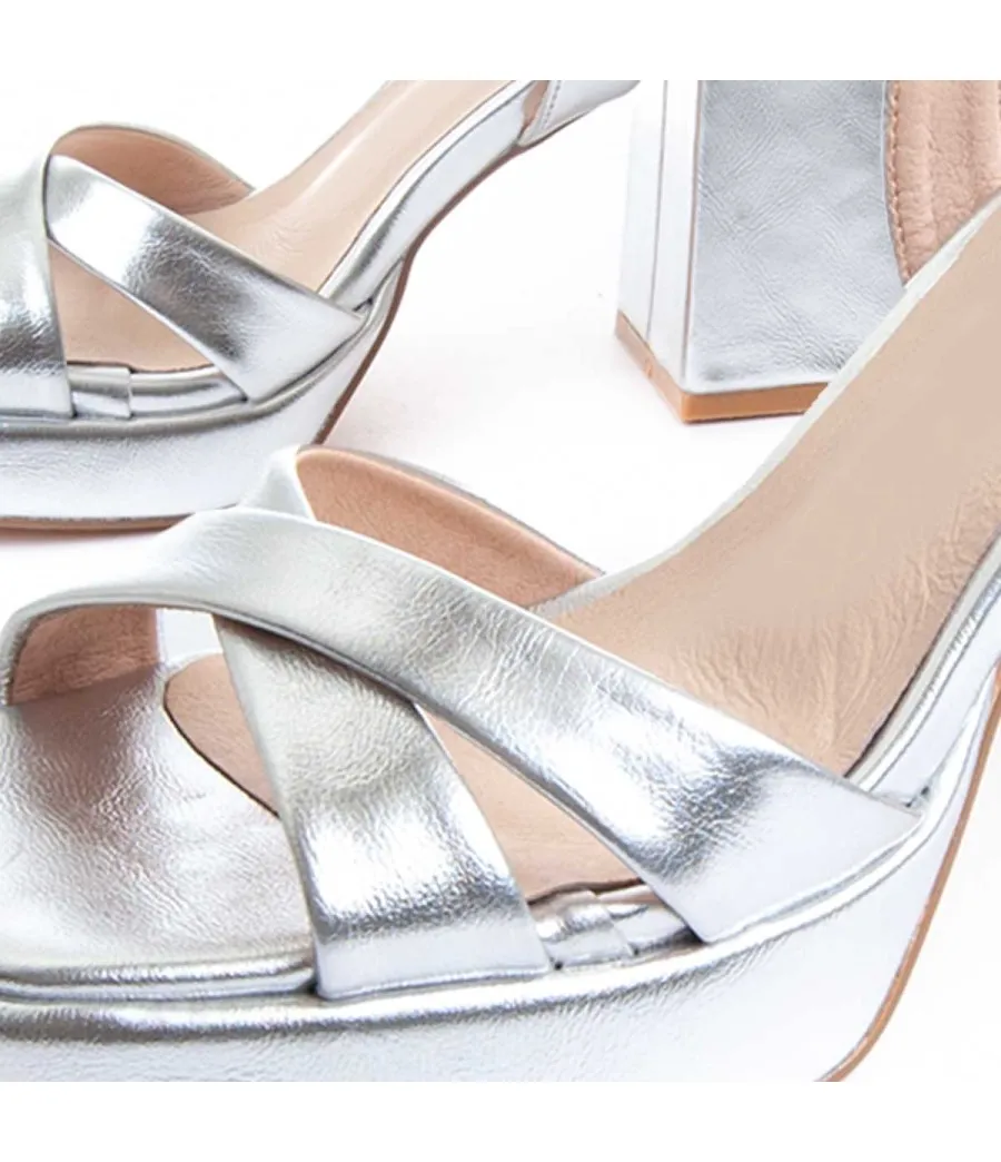 Sandalia De Tacón Para Mujer.  Montevita  Festsand4  88520 Plateado