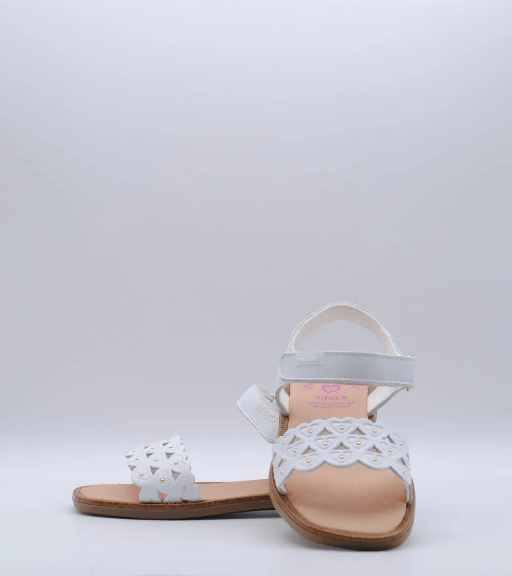 SANDALIA PABLOSKY VELCRO PIEL BLANCA CORAZONES