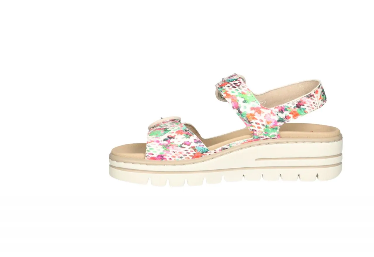 Sandalia Piel Serpi Multicolor 3 Tiras 3 Velcros Hebillas CuÑa Baja