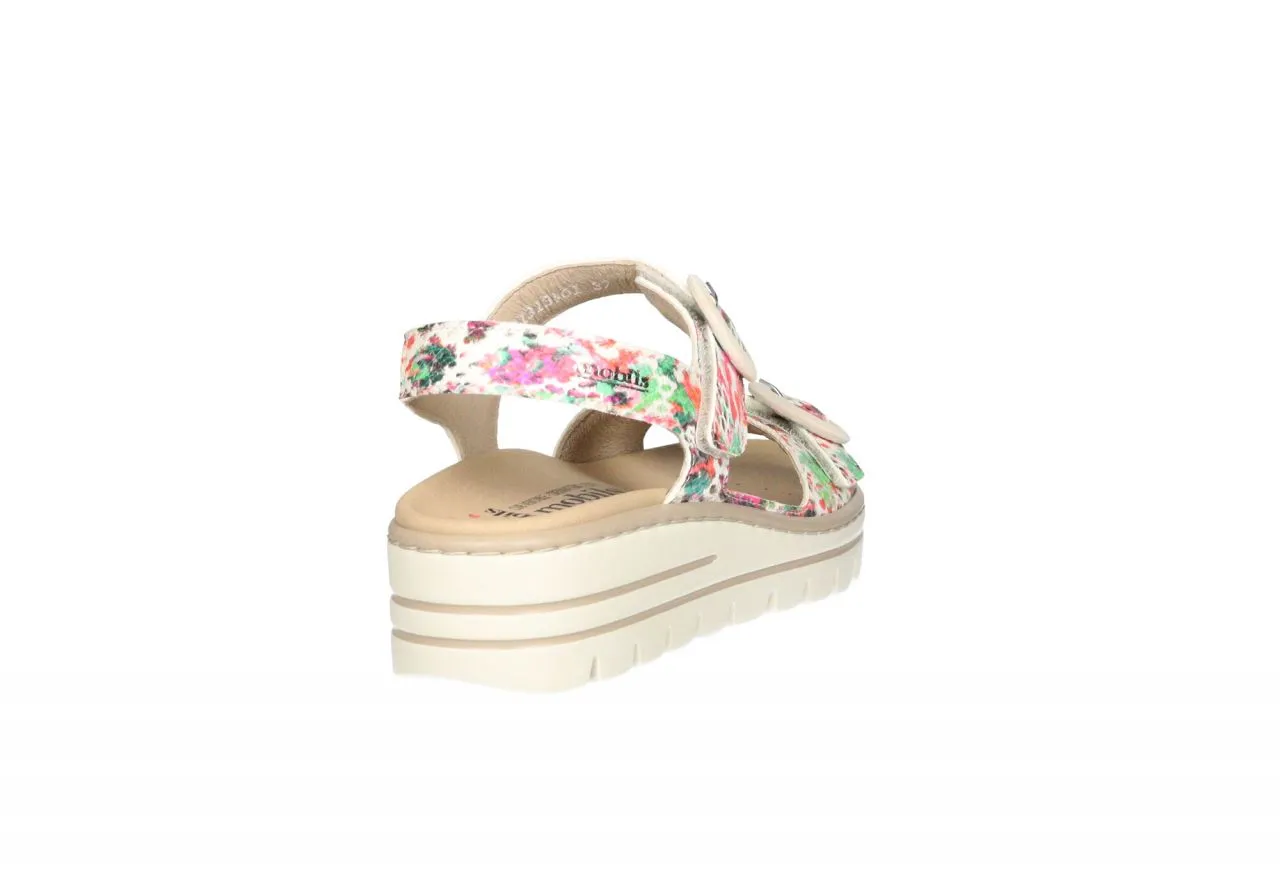 Sandalia Piel Serpi Multicolor 3 Tiras 3 Velcros Hebillas CuÑa Baja
