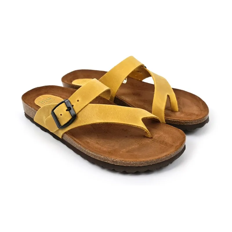 Sandalias Bio Mujer Piel Plantilla Acolchada 501 Amarillo, de Blusandal