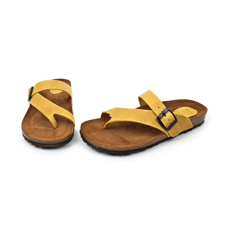 Sandalias Bio Mujer Piel Plantilla Acolchada 501 Amarillo, de Blusandal