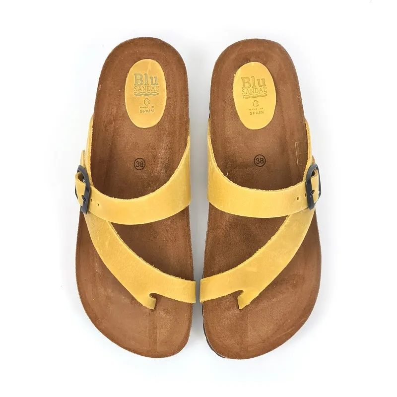Sandalias Bio Mujer Piel Plantilla Acolchada 501 Amarillo, de Blusandal