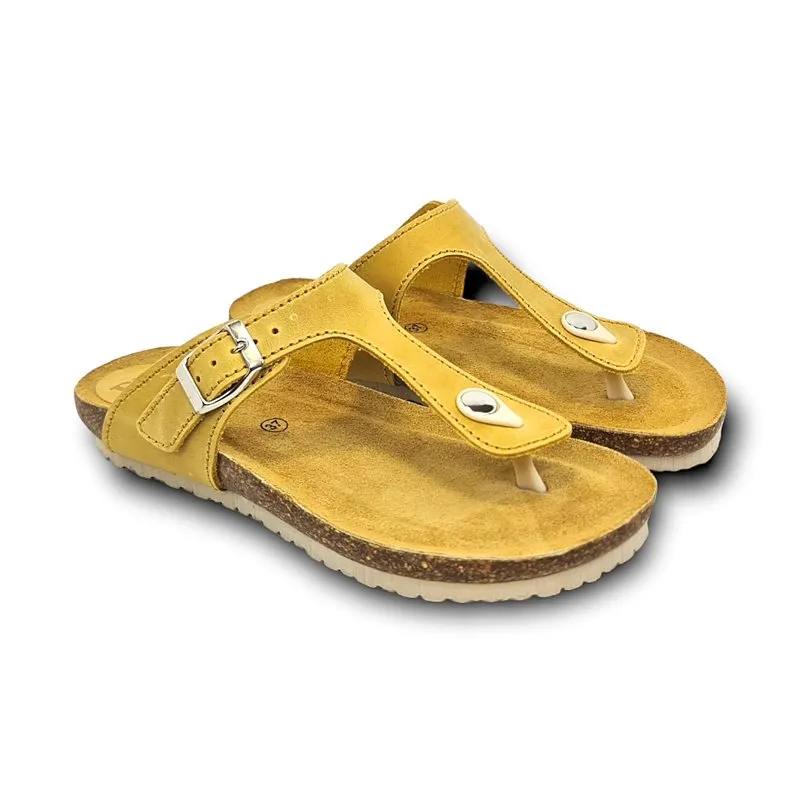 Sandalias Bio Mujer Piel Plantilla Acolchada 502BLU Amarillo, de Blusandal