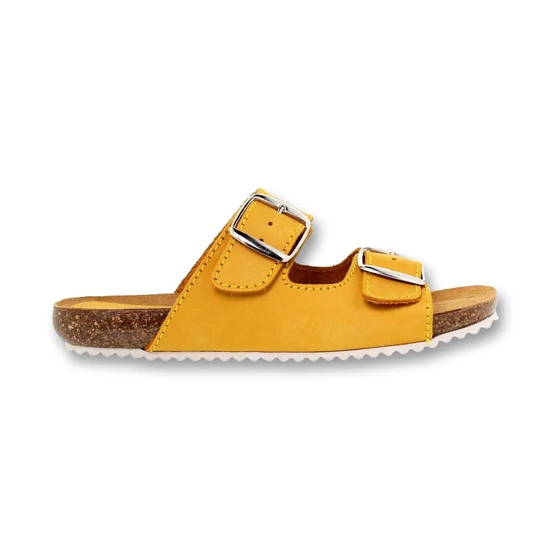 Sandalias Bio Mujer Piel Suela De Corcho Plantilla Acolchada 896 Amarillo, de Blusandal