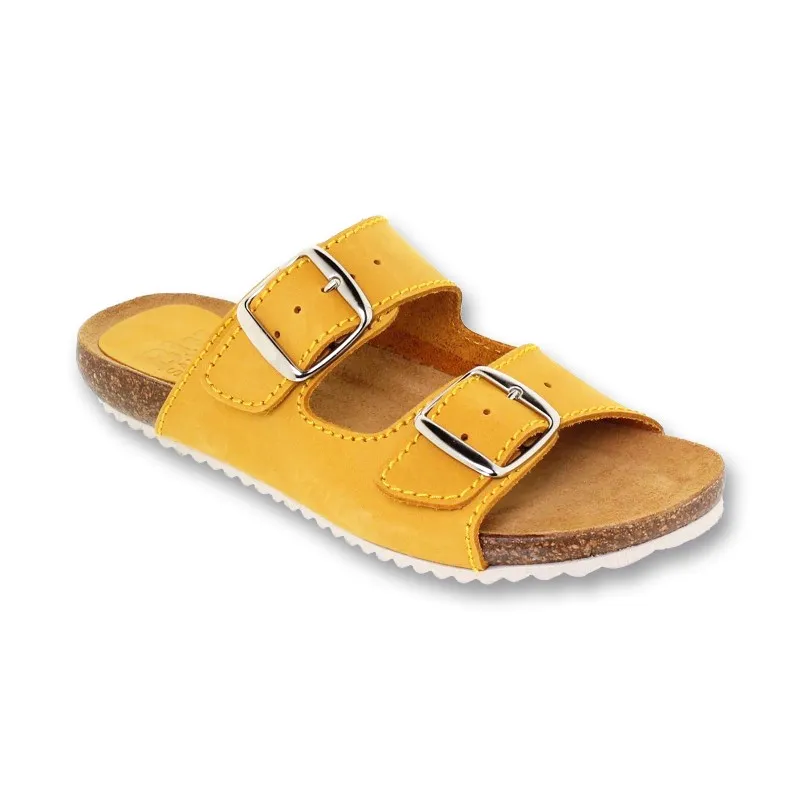 Sandalias Bio Mujer Piel Suela De Corcho Plantilla Acolchada 896 Amarillo, de Blusandal