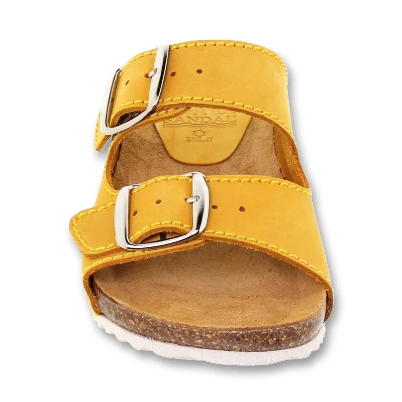 Sandalias Bio Mujer Piel Suela De Corcho Plantilla Acolchada 896 Amarillo, de Blusandal