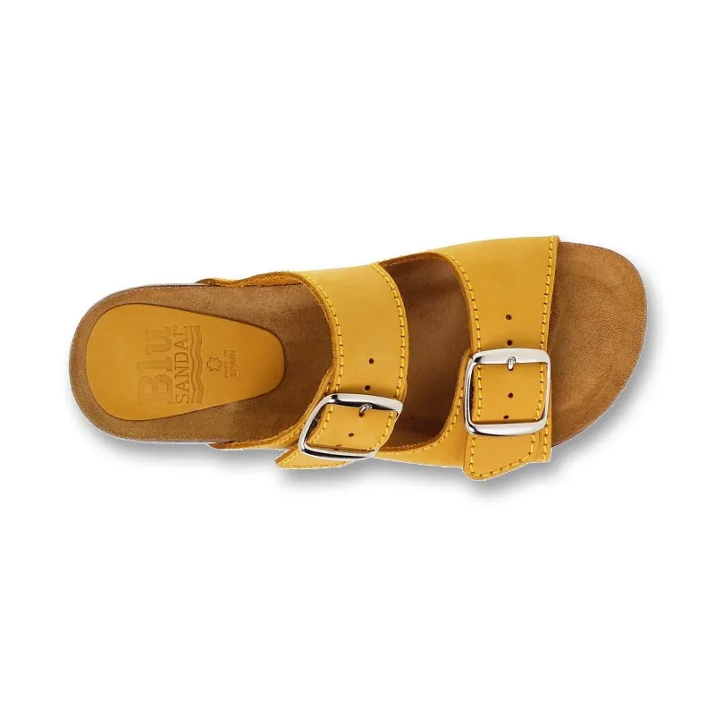 Sandalias Bio Mujer Piel Suela De Corcho Plantilla Acolchada 896 Amarillo, de Blusandal