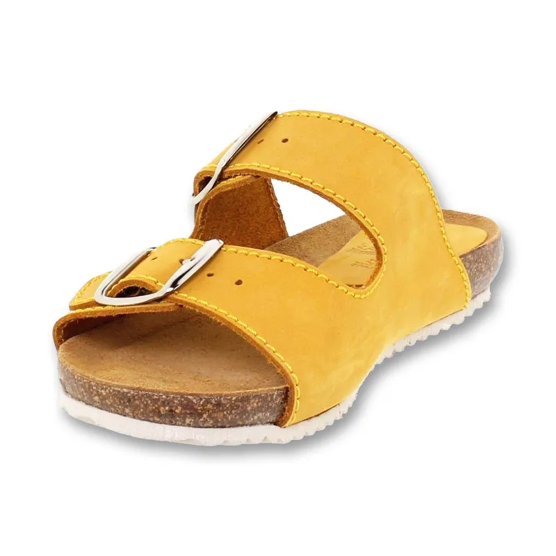 Sandalias Bio Mujer Piel Suela De Corcho Plantilla Acolchada 896 Amarillo, de Blusandal