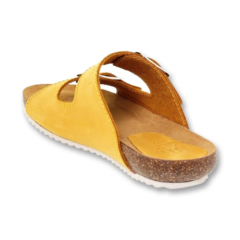 Sandalias Bio Mujer Piel Suela De Corcho Plantilla Acolchada 896 Amarillo, de Blusandal