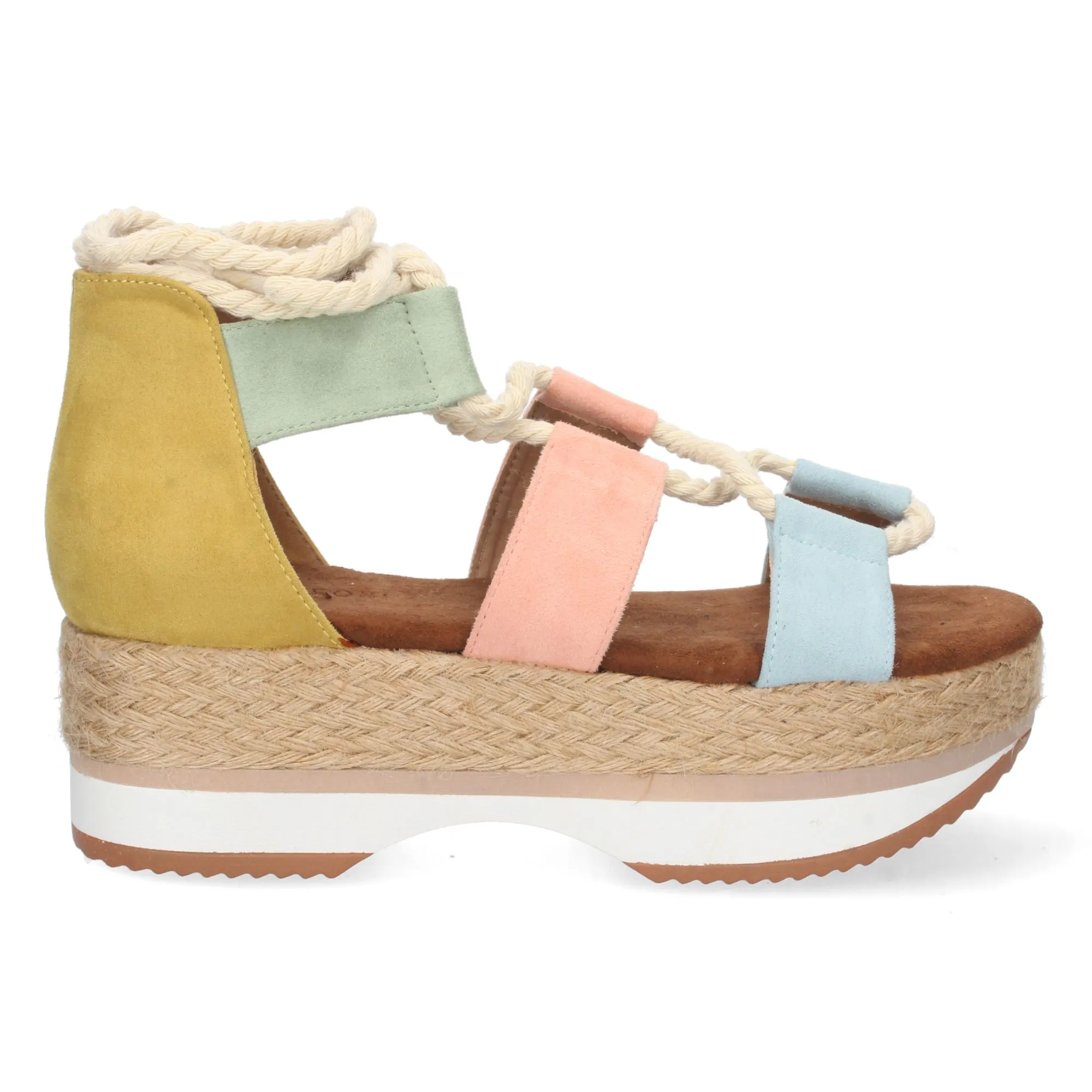 Sandalias con plataforma de yute casual mujer color amarillo