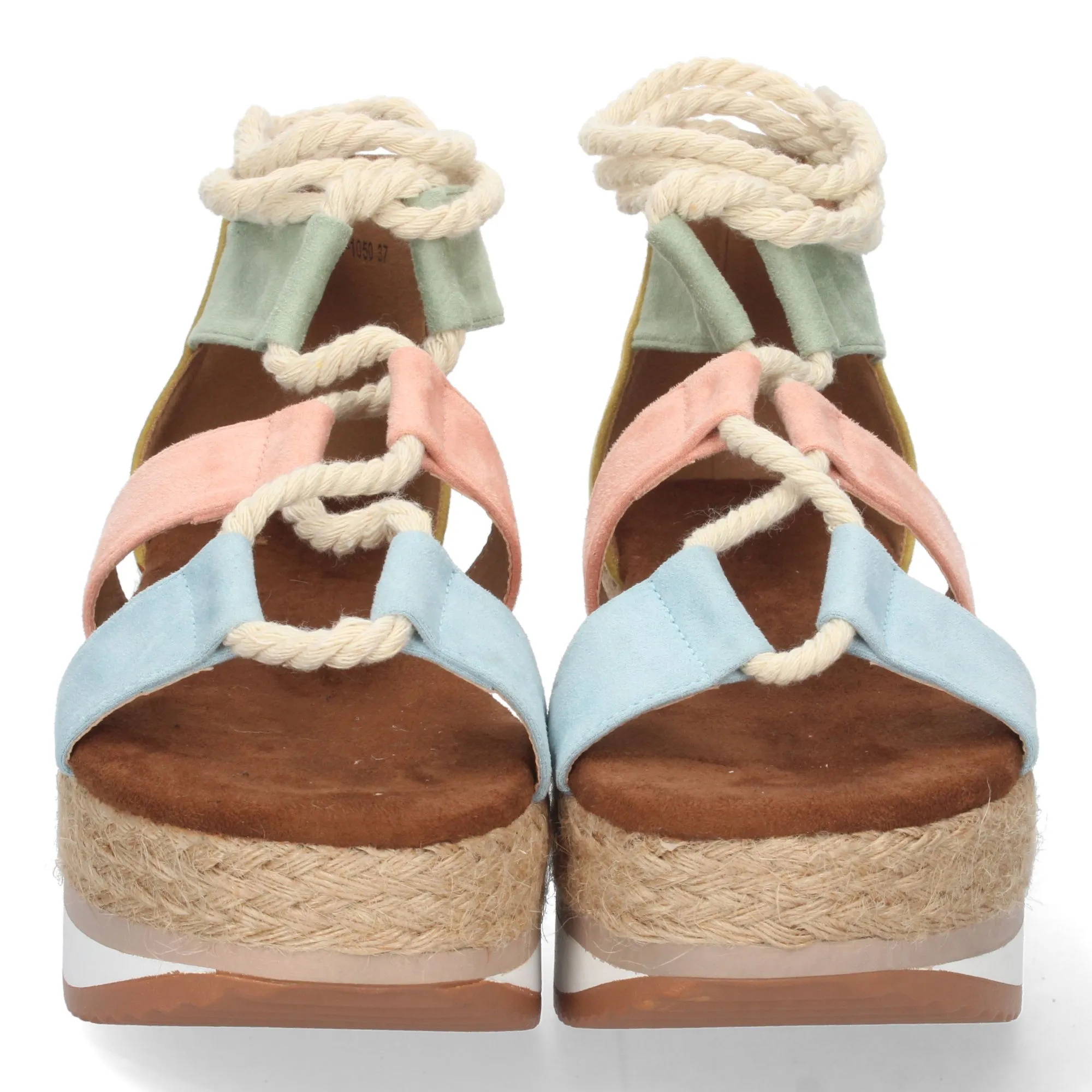 Sandalias con plataforma de yute casual mujer color amarillo