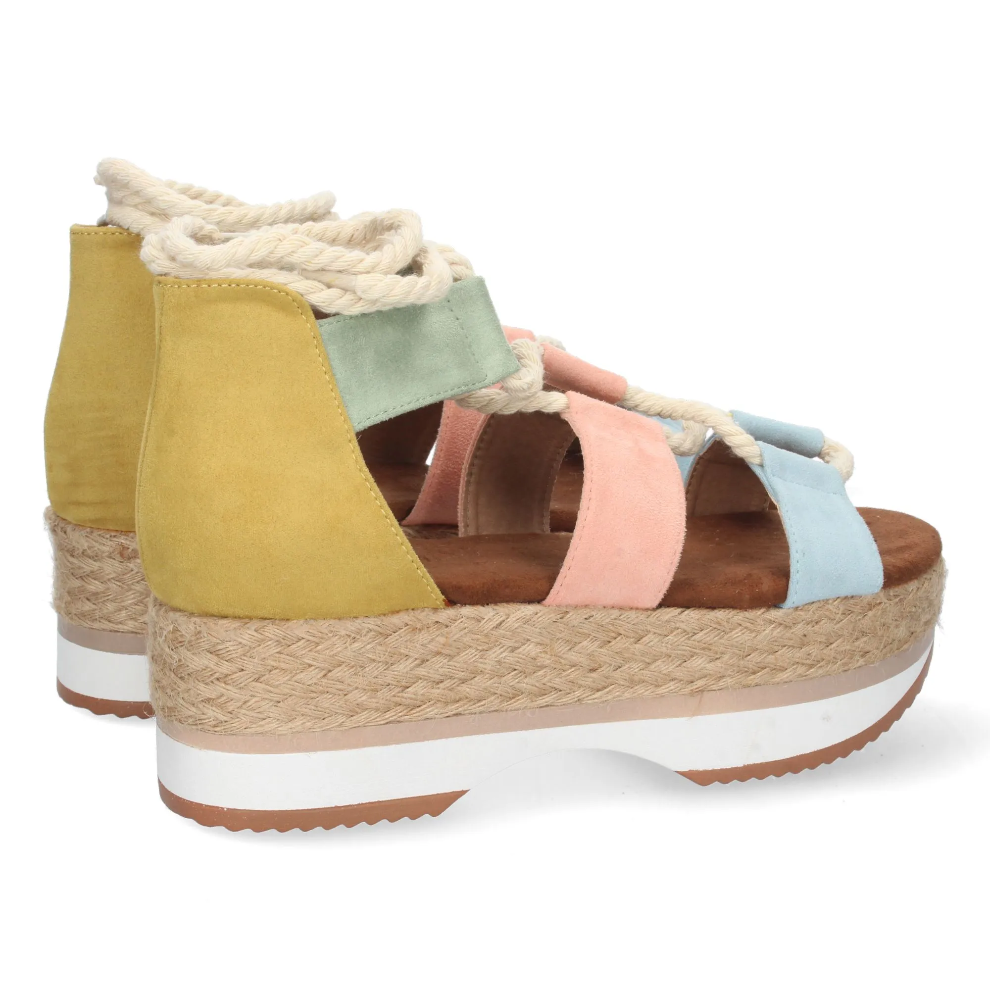 Sandalias con plataforma de yute casual mujer color amarillo