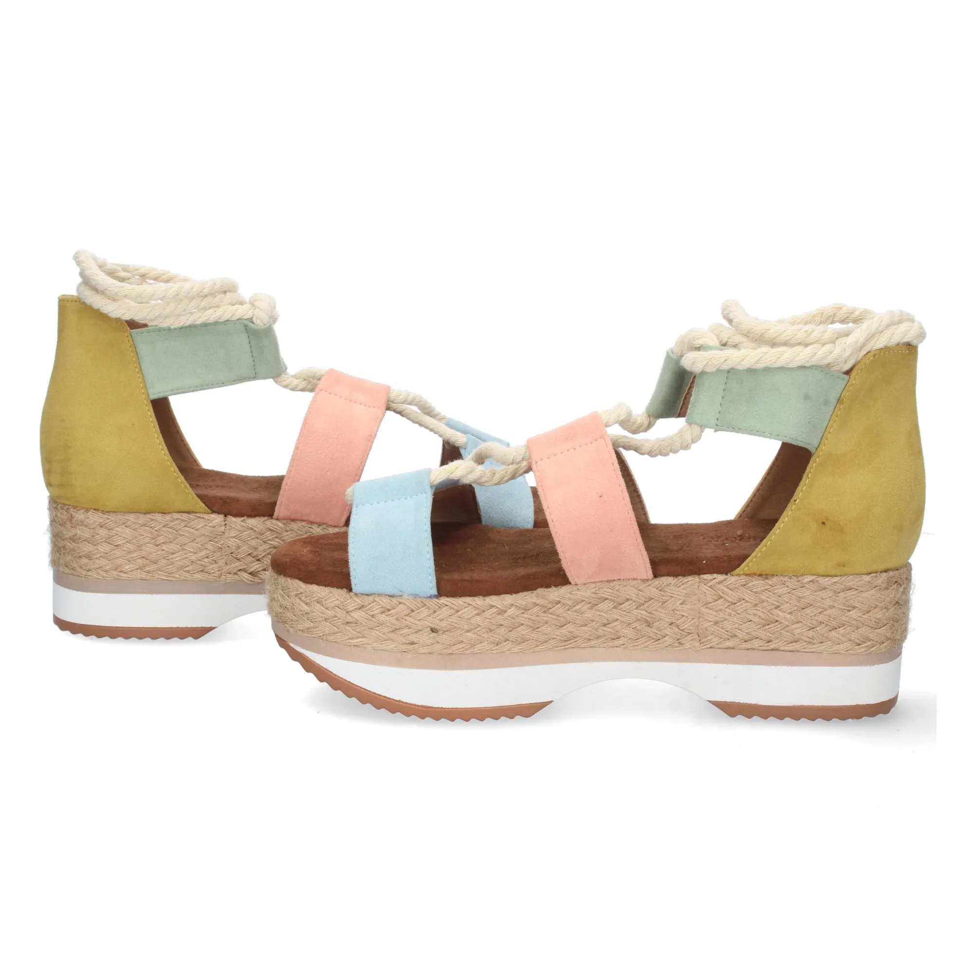 Sandalias con plataforma de yute casual mujer color amarillo