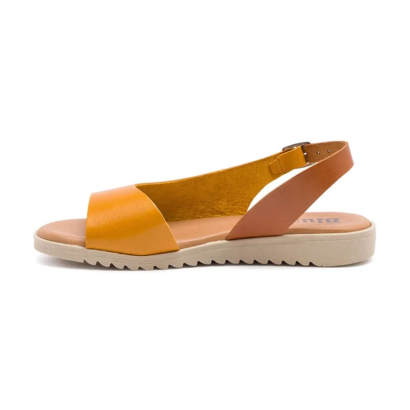 Sandalias Cuña Baja Mujer Piel Plantilla Acolchada 1115 Amarillo, de Blusandal