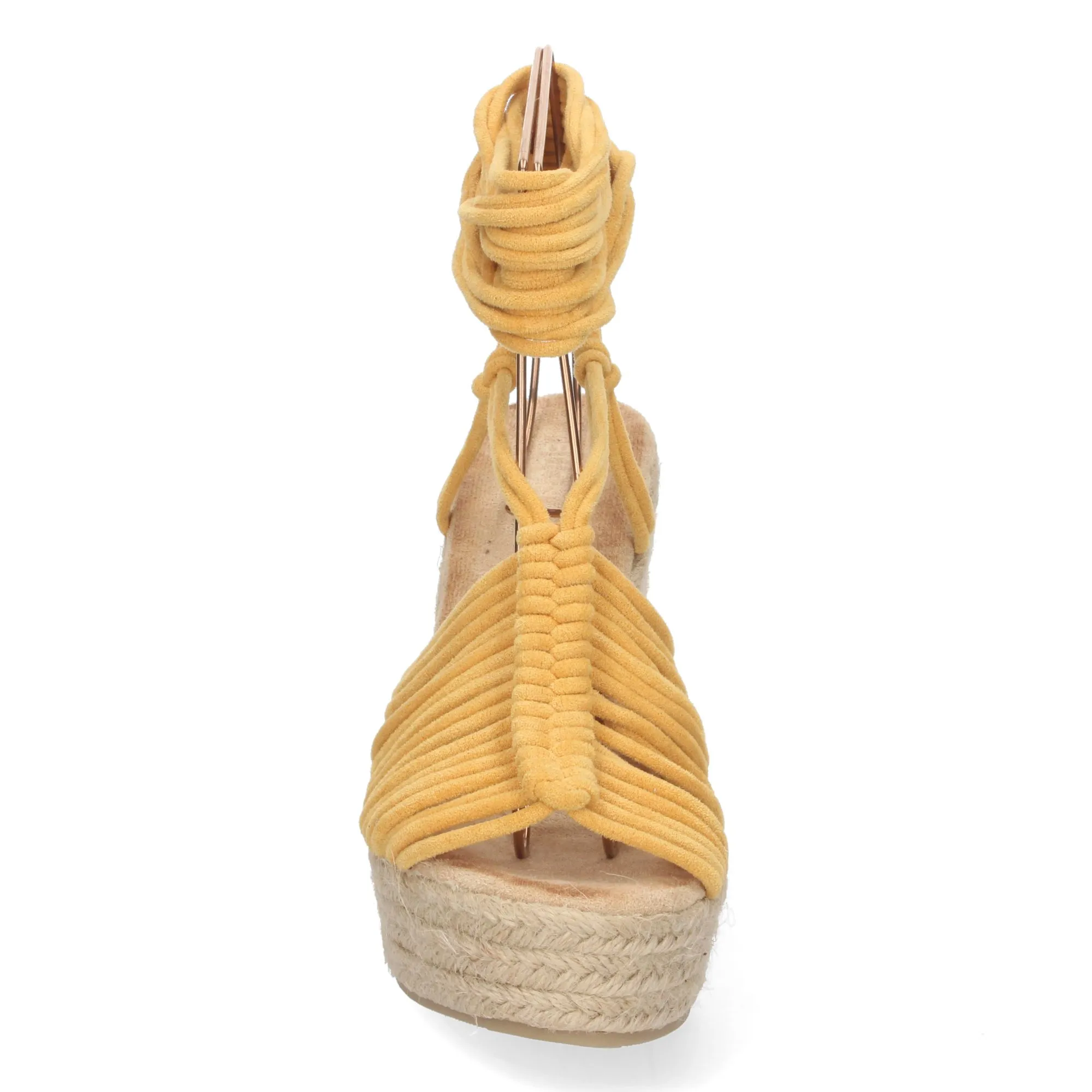 Sandalias de cuña forrada de yute diseño tiras color amarillo