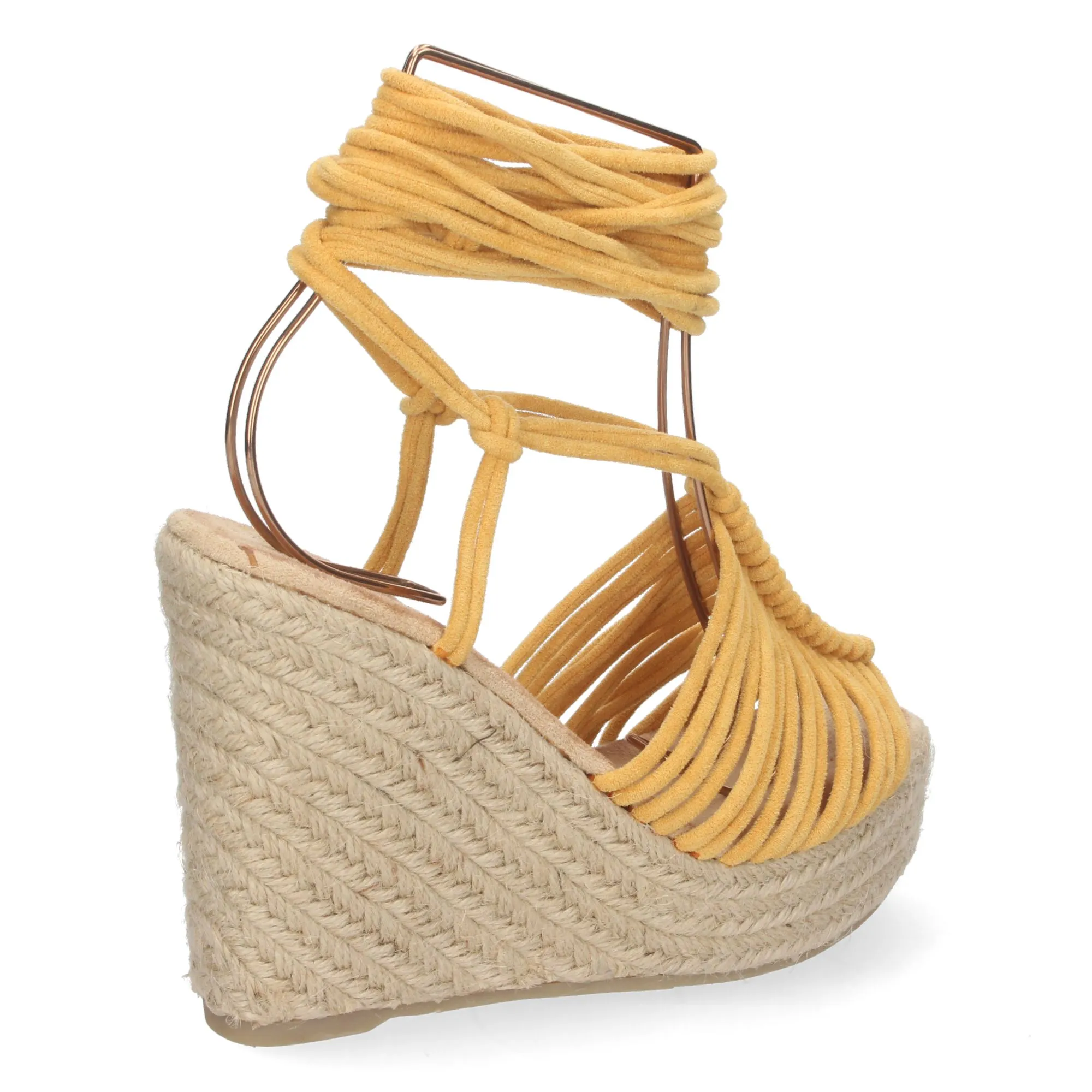 Sandalias de cuña forrada de yute diseño tiras color amarillo