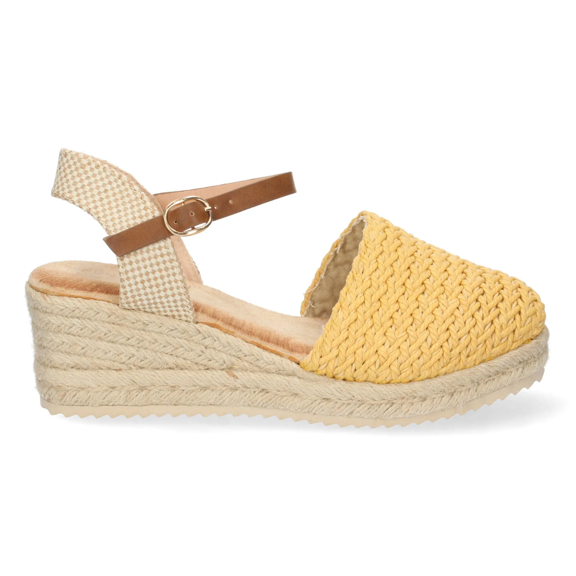 Sandalias de cuña media en yute pala rafia mujer color amarillo