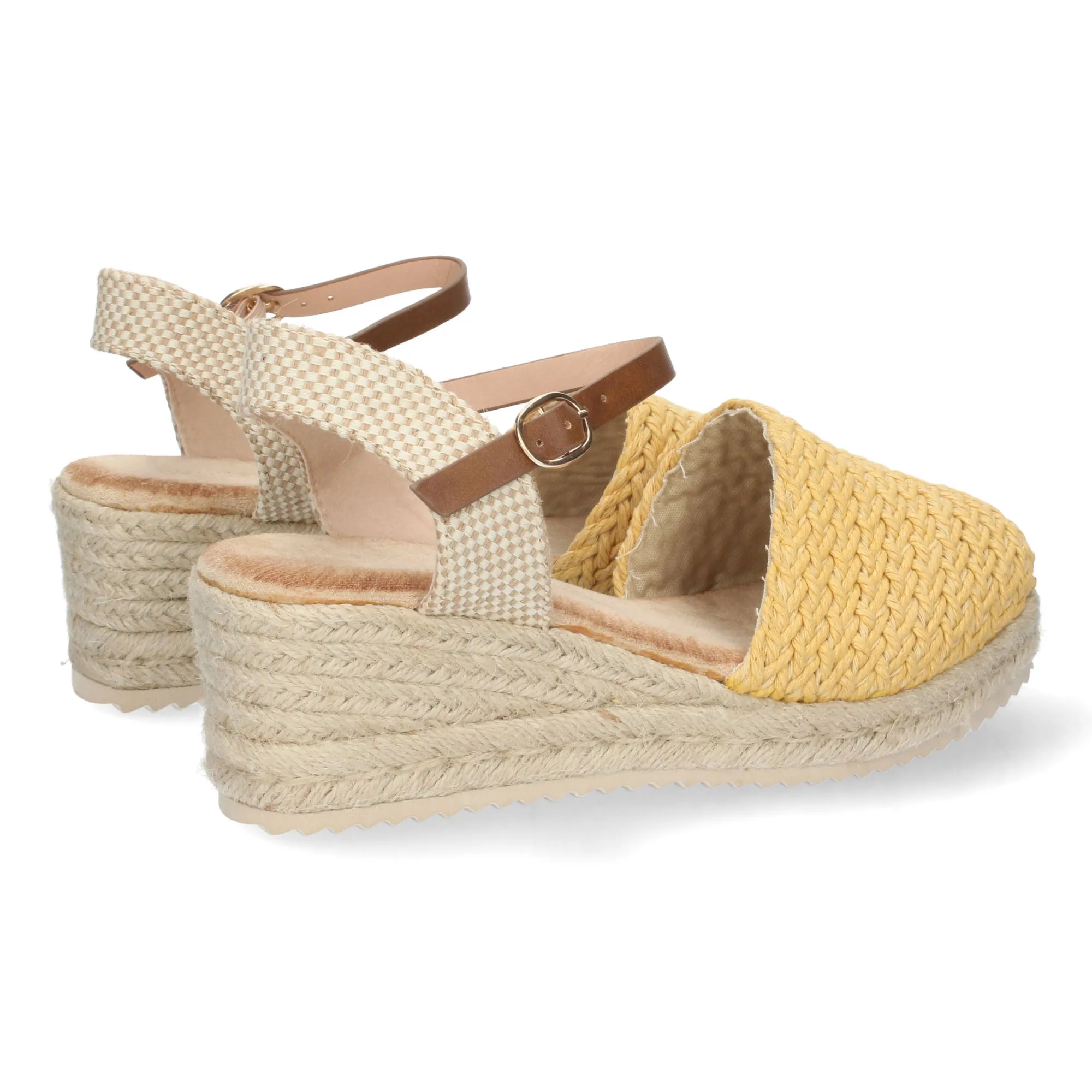 Sandalias de cuña media en yute pala rafia mujer color amarillo