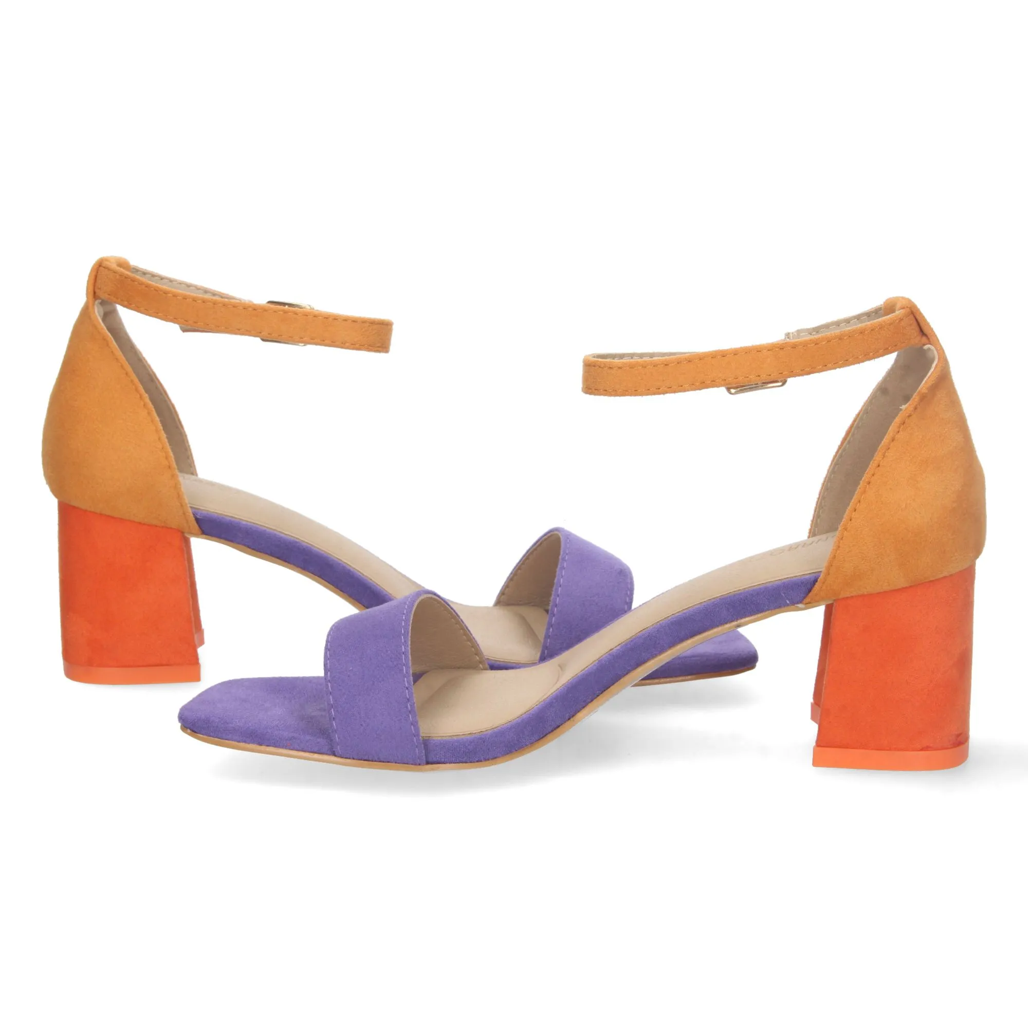 Sandalias de tacón bajo hebilla mujer amarillo