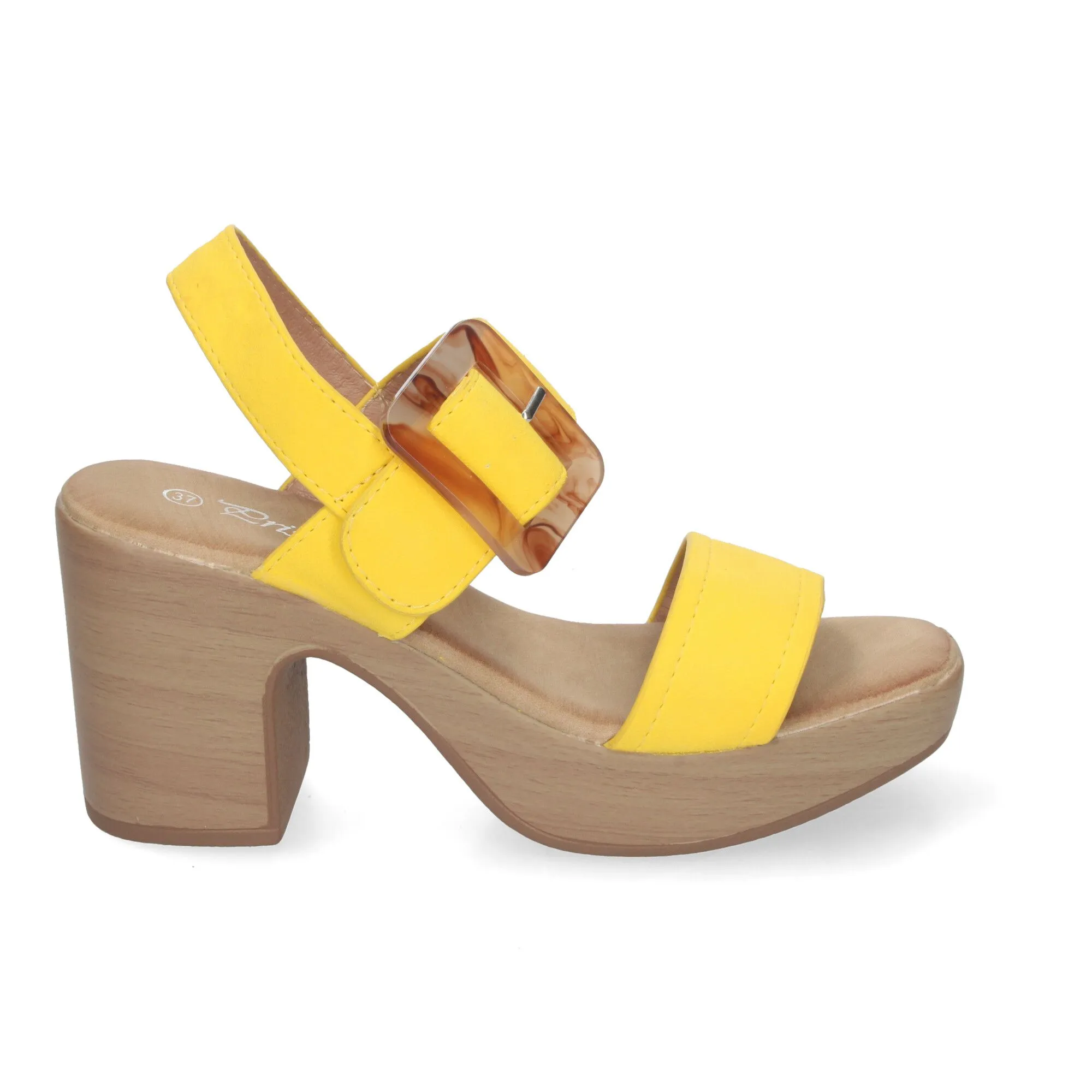 SANDALIAS DE TACóN Y PLATAFORMA PARA MUJER HEBILLA NACARADA COLOR AMARILLO XFH785