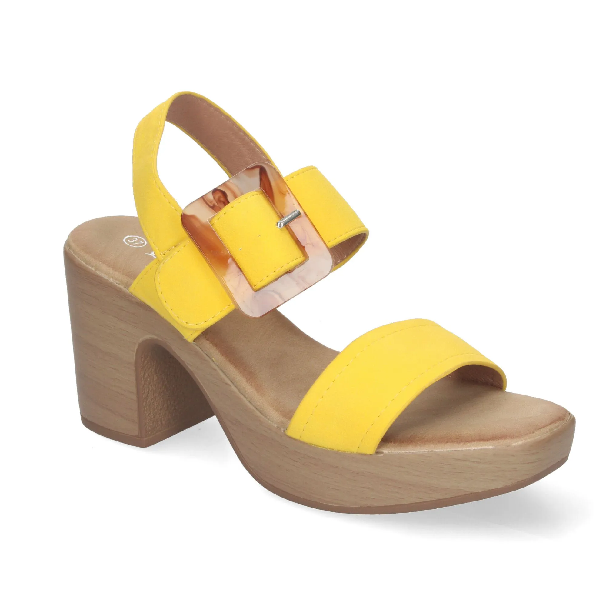 SANDALIAS DE TACóN Y PLATAFORMA PARA MUJER HEBILLA NACARADA COLOR AMARILLO XFH785