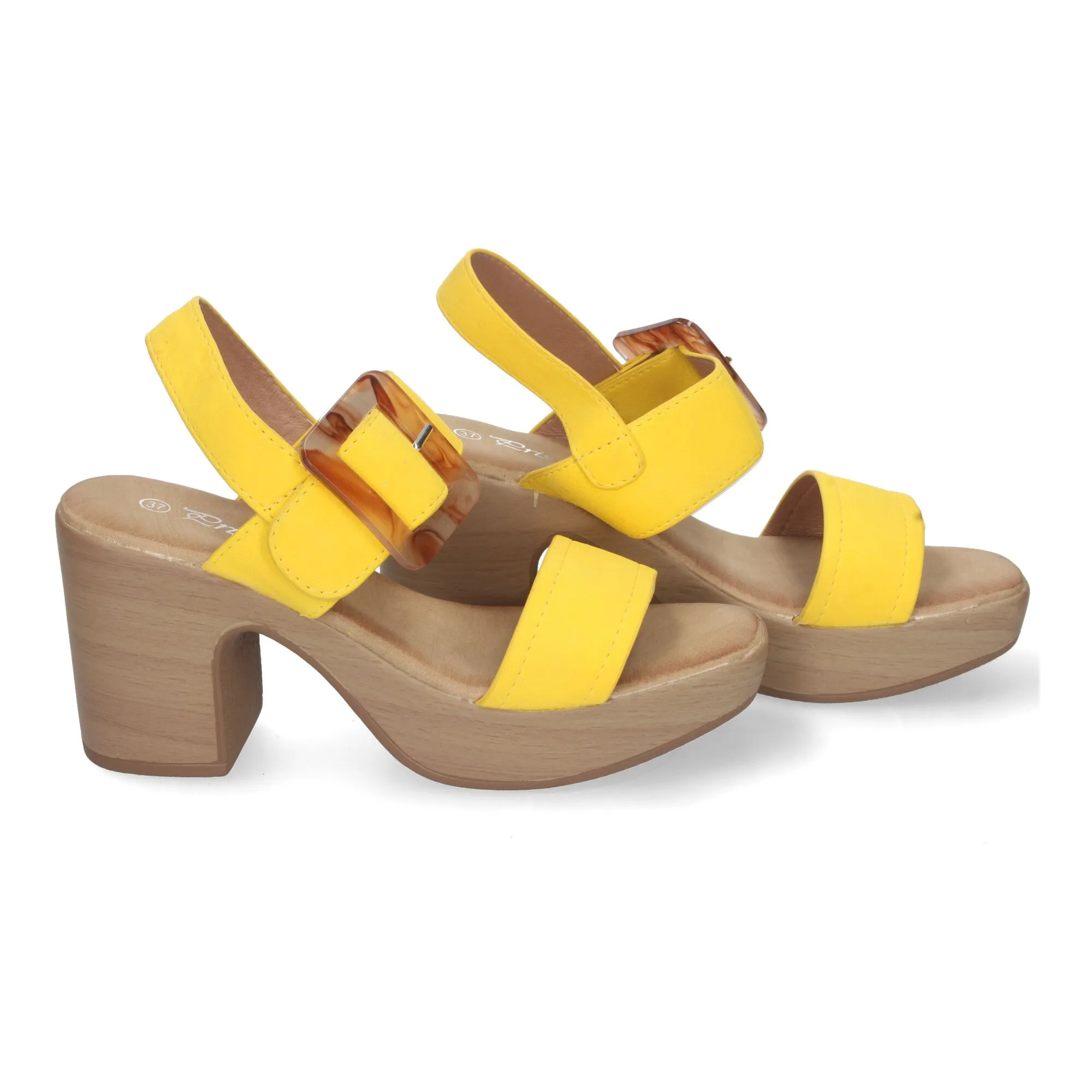 SANDALIAS DE TACóN Y PLATAFORMA PARA MUJER HEBILLA NACARADA COLOR AMARILLO XFH785