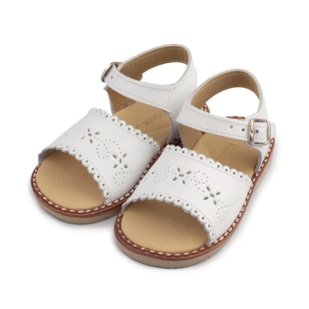 Sandalias Niña Blanca Piel Troquelado