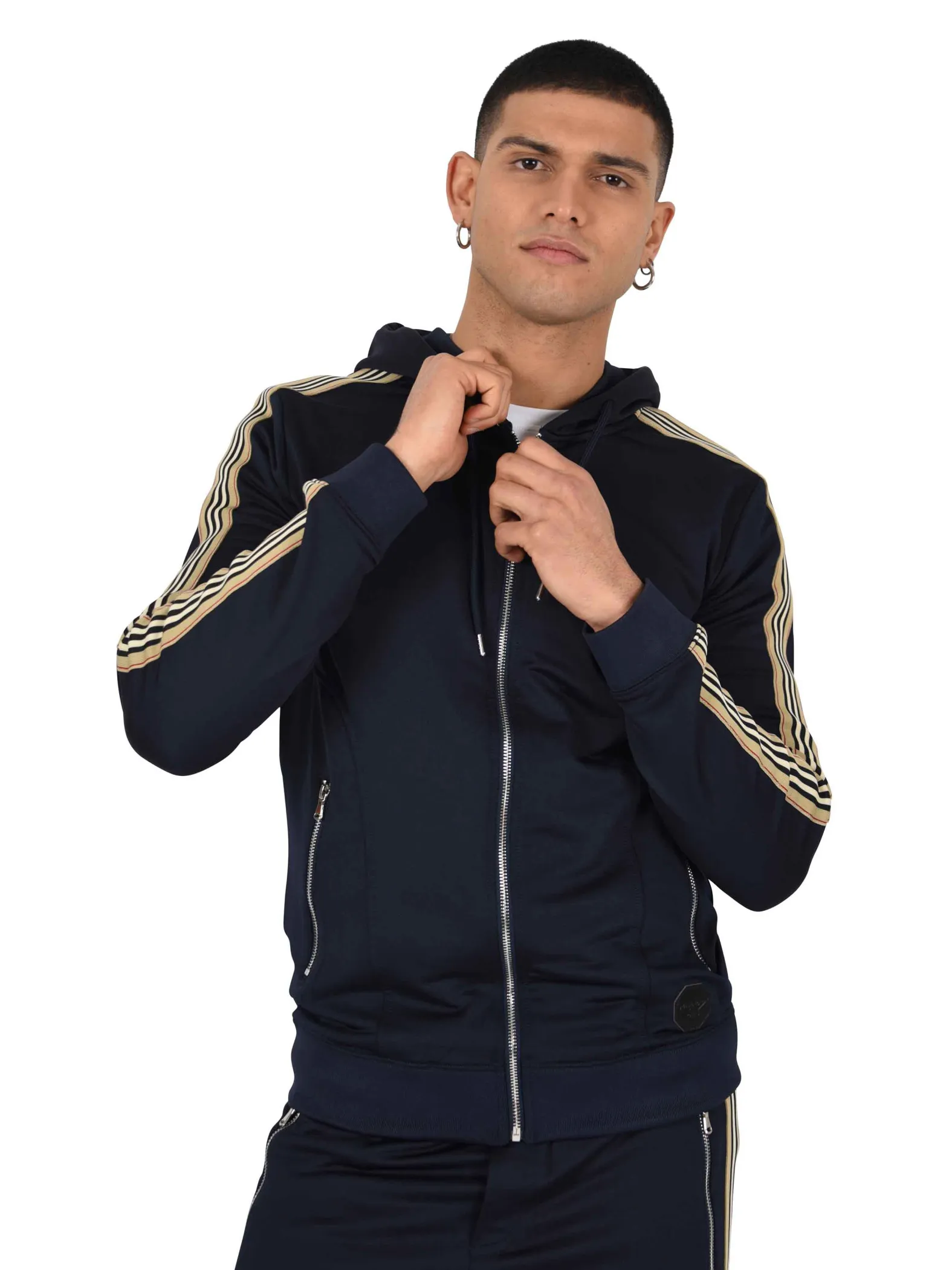 Sudadera con capucha, cremallera y rayas ecuestres