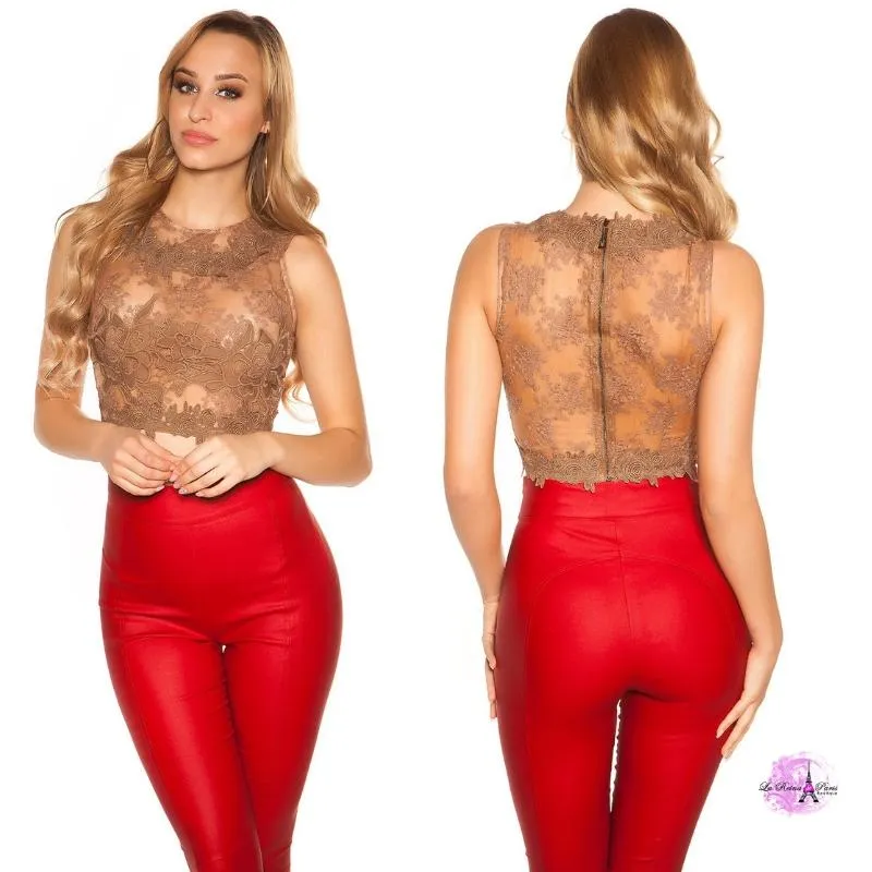 Top crop transparente capuchino