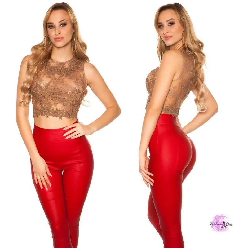 Top crop transparente capuchino