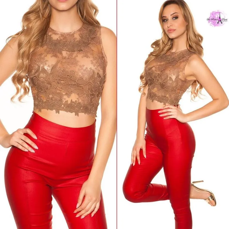 Top crop transparente capuchino