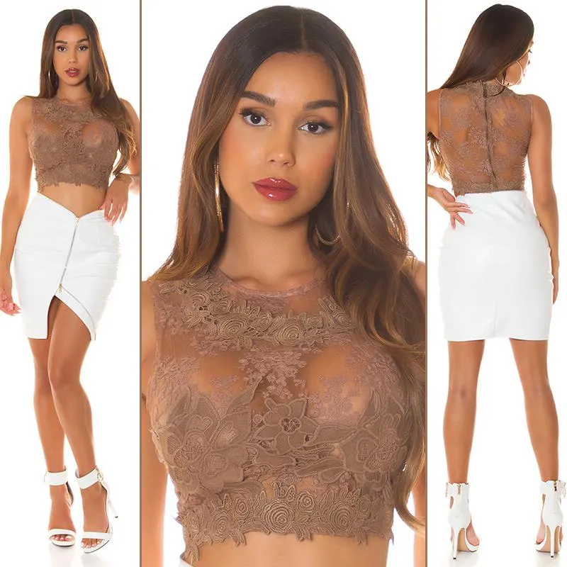 Top crop transparente capuchino