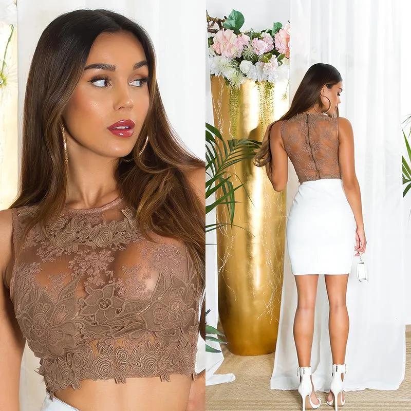 Top crop transparente capuchino