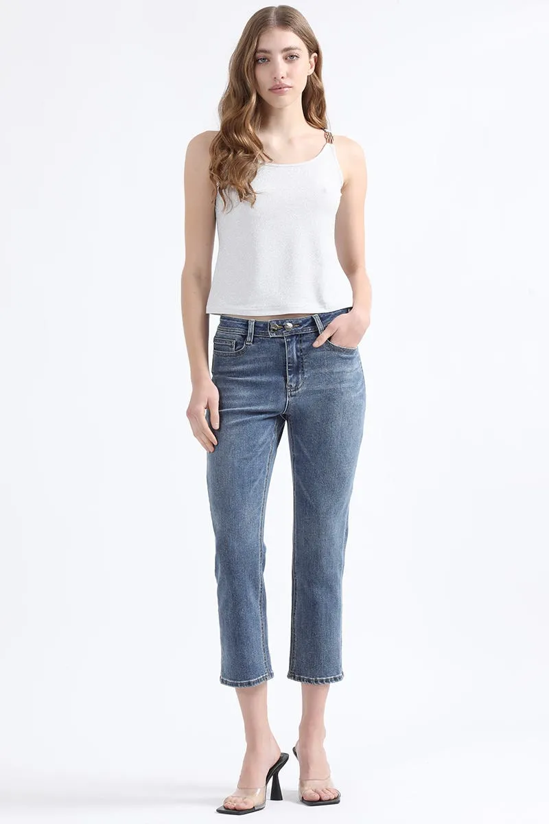 TOP LUREX, HERRAJE DE METAL EN HOMBROS, PLATEADO