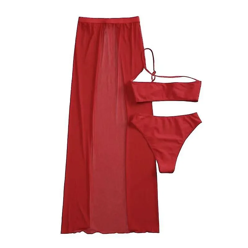 Trajes de baño de bikini triángulo envueltos para mujer con falda de playa de malla trajes de baño de 3 piezas