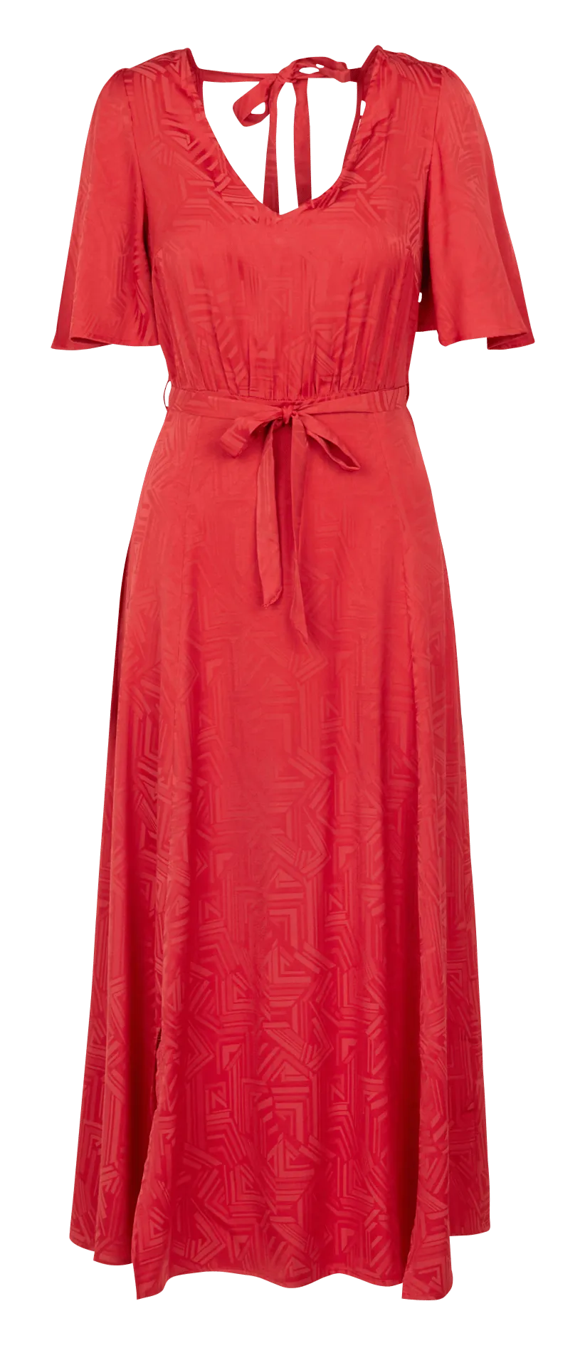 Vestido largo de manga corta con cuello de pico en rojo