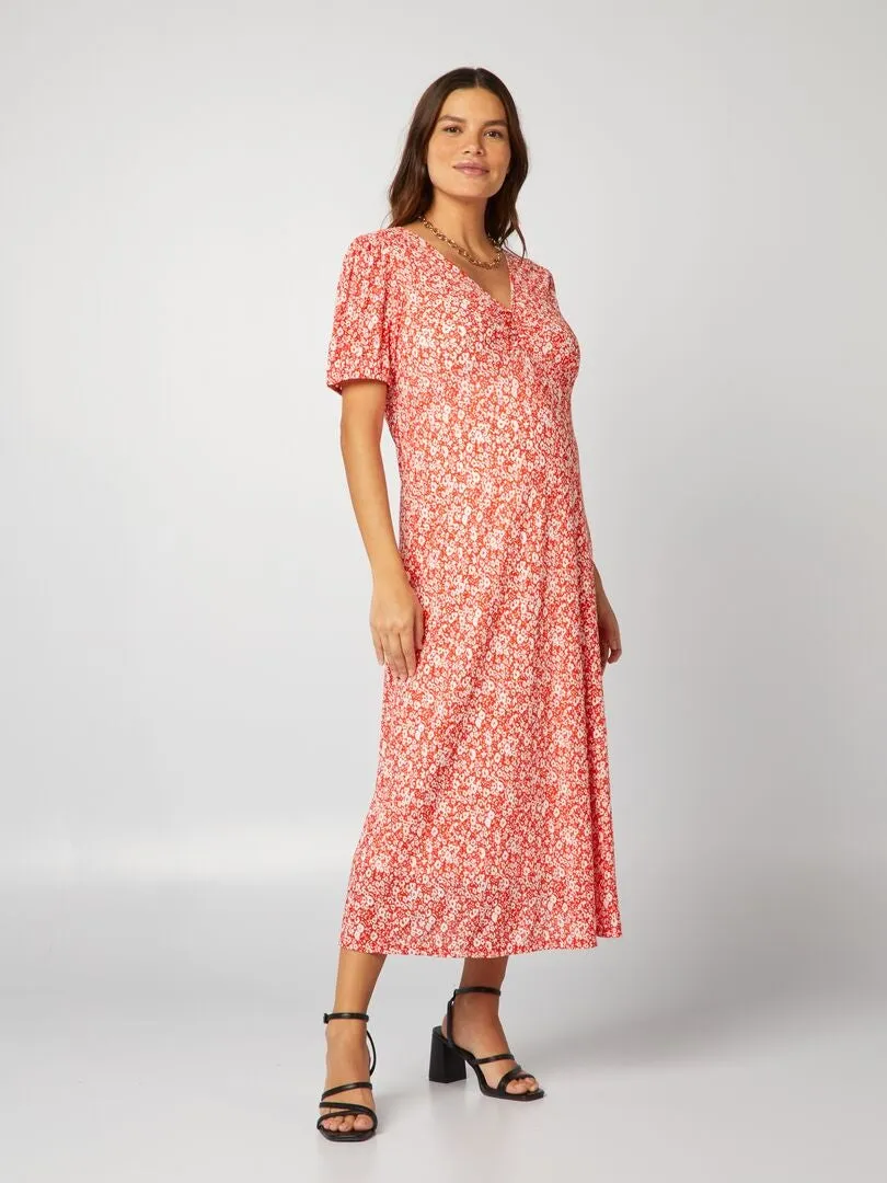 VESTIDO LARGO ESTAMPADO PREMAMá  ROJO