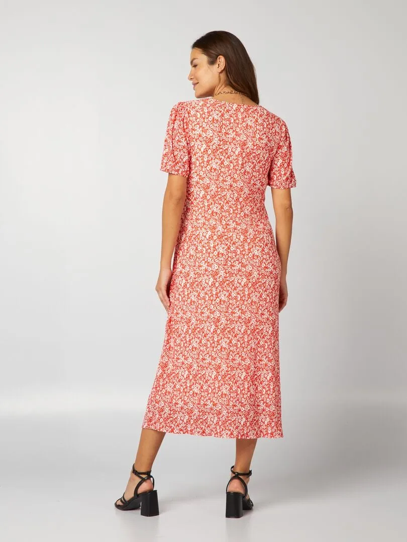 VESTIDO LARGO ESTAMPADO PREMAMá  ROJO