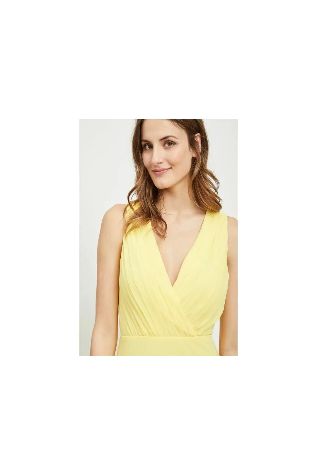 Vestido largo plisado pecho amarillo