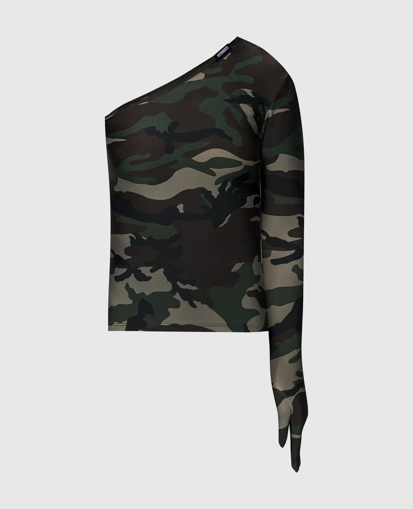 Vetements Green asymmetric top in camouflage print