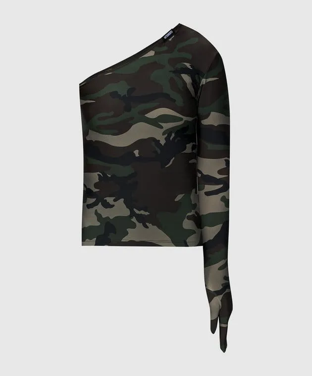 Vetements Green asymmetric top in camouflage print
