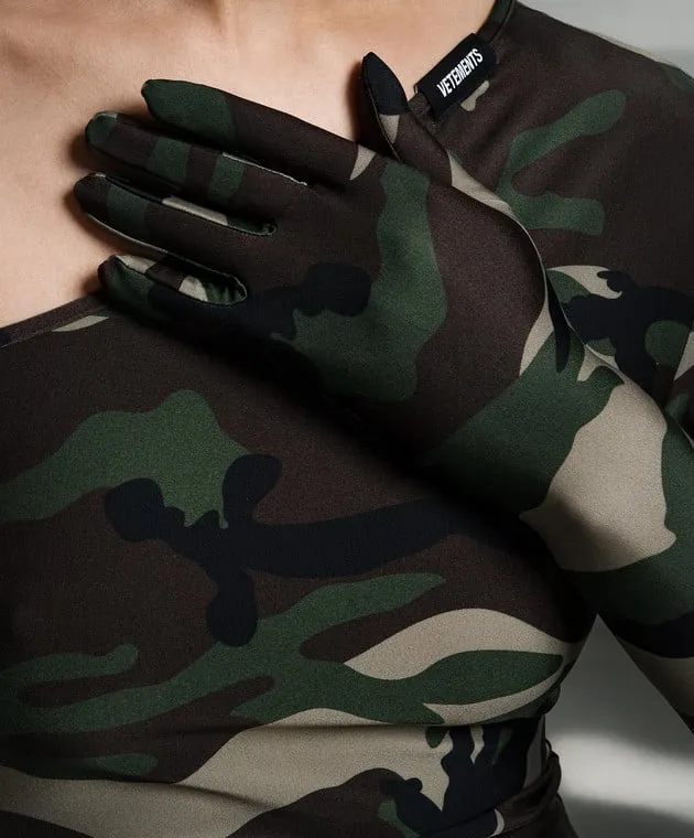 Vetements Green asymmetric top in camouflage print